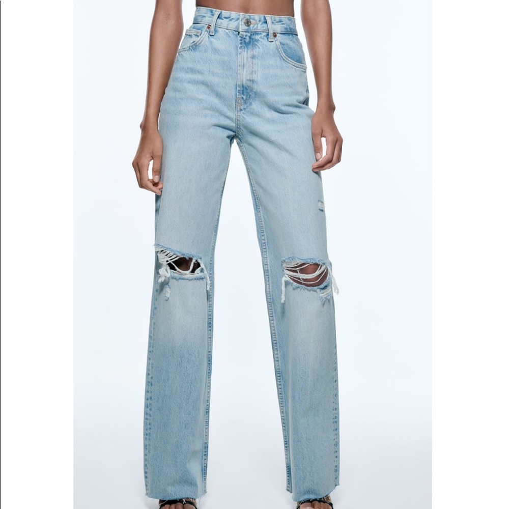 Zara Ripped Wide Leg Jeans